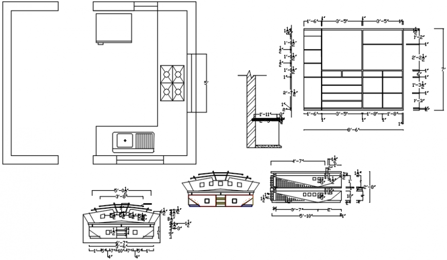 House kitchen layout plan and furniture drawing details dwg file