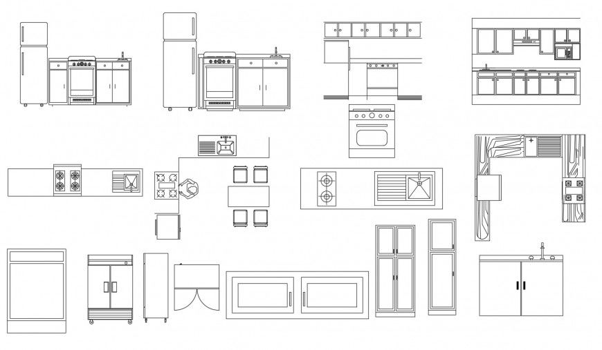 House kitchen plan, furniture blocks and electric equipment drawing details dwg file