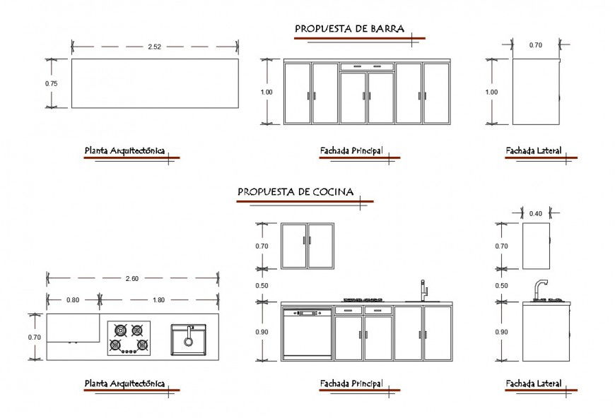 House kitchen section, car pantry, furniture and auto-cad details dwg file
