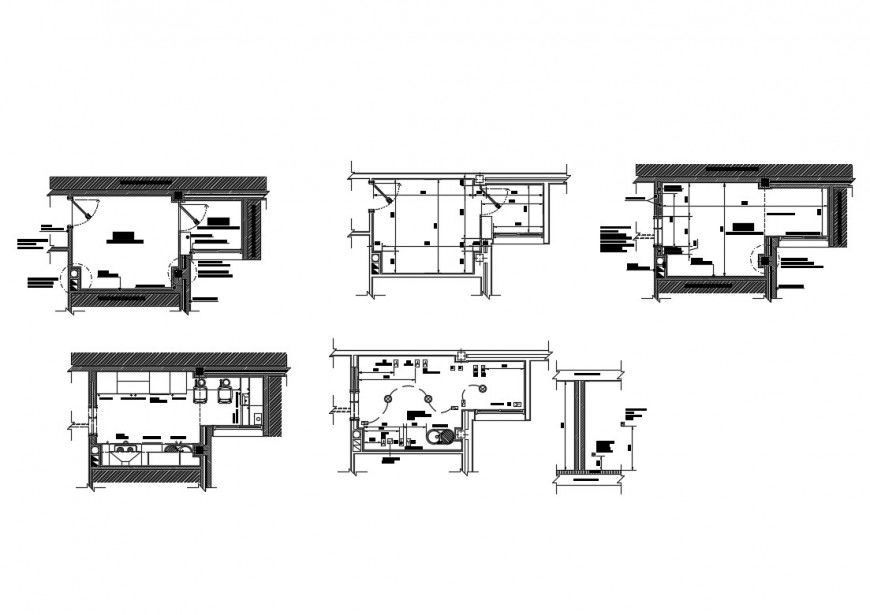 House kitchen section, distribution plan, plan, plumbing and auto-cad details dwg file