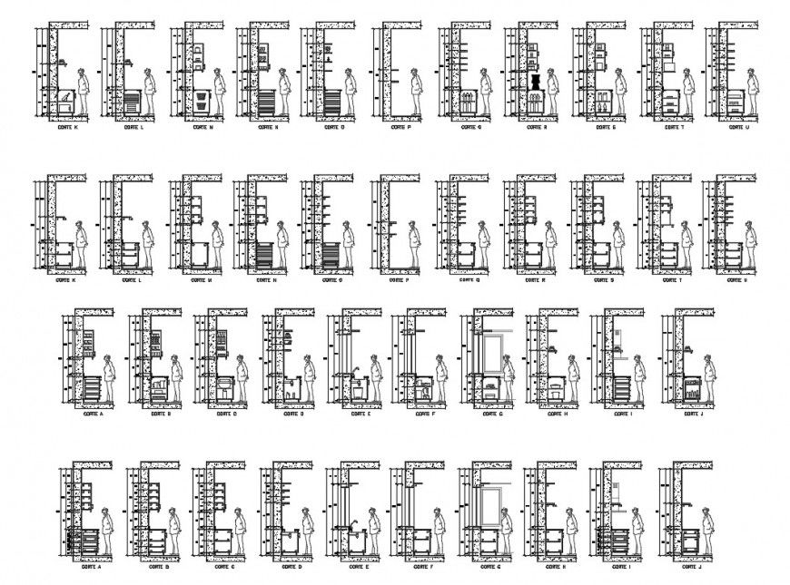 House kitchen side section cad drawing details dwg file