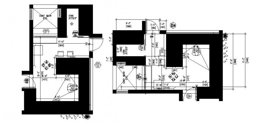 House kitchen top view architecture layout plan cad drawing details dwg file