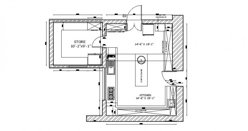 House kitchen with store layout plan cad drawing details dwg file