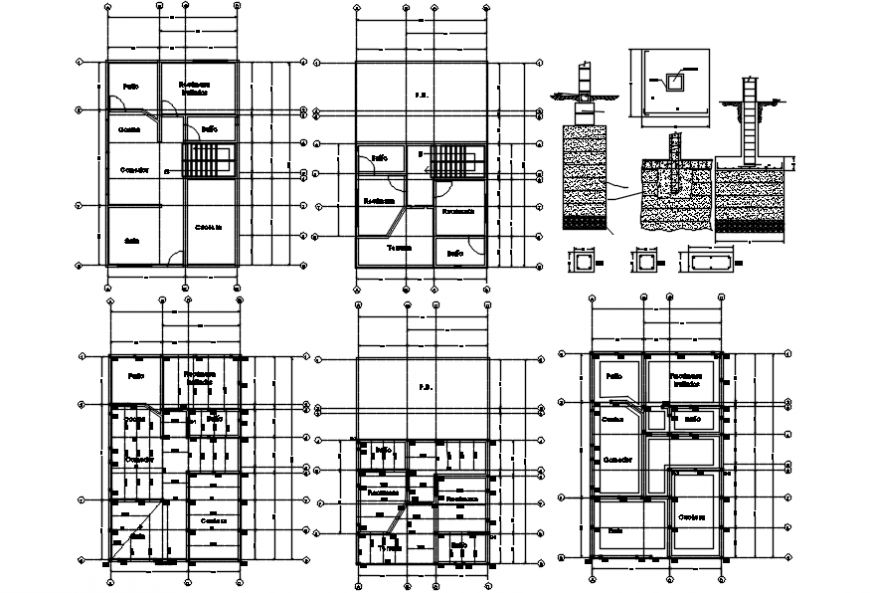 House layout plan, framing plan and structure drawing details dwg file