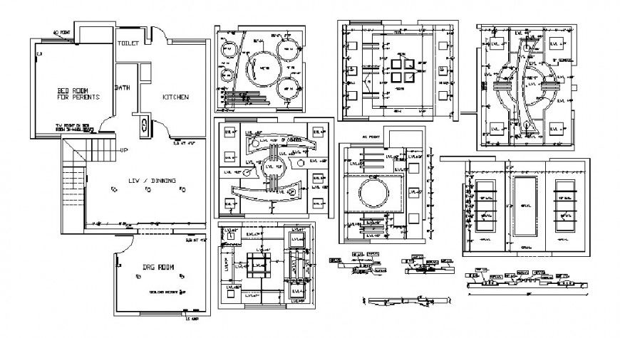 House layout plan and ceiling plan cad drawing details dwg file