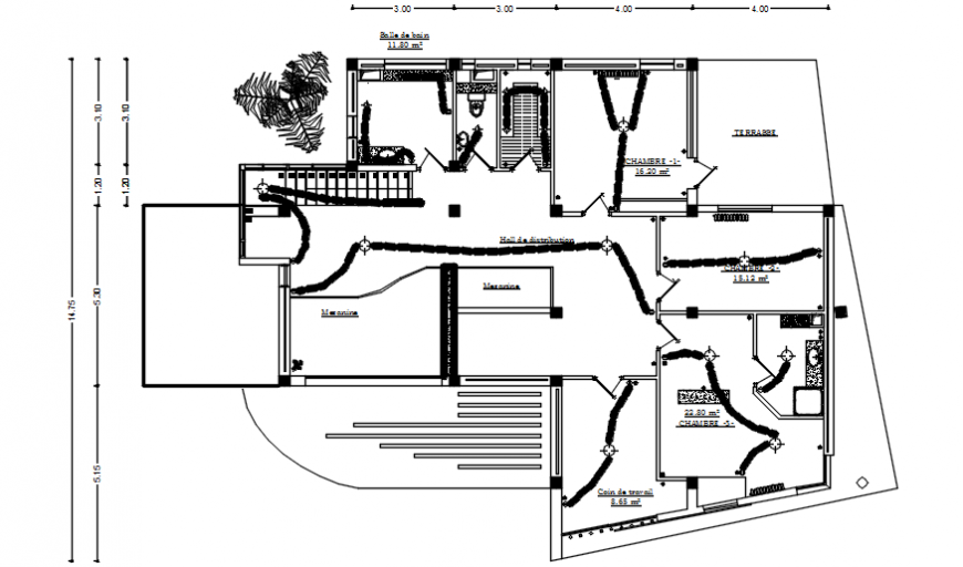 House layout plan details with electrical installation dwg autocad file