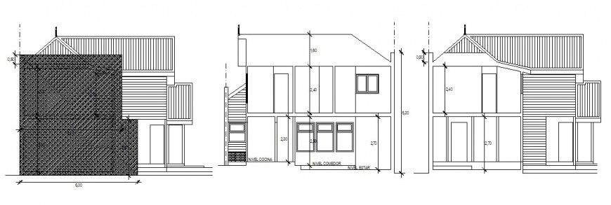 House main, back and side elevation cad drawing details dwg file