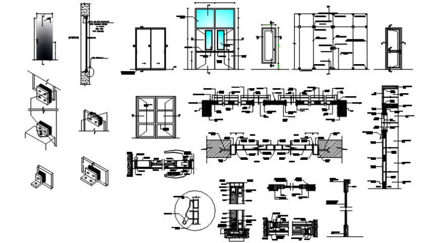 House main door and multiple windows elevation and installation details dwg file