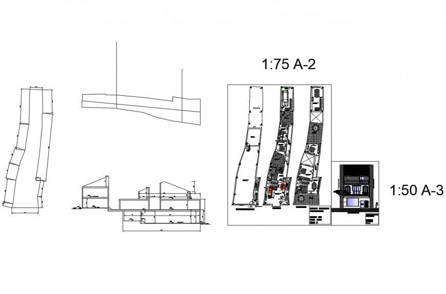 House main elevation, section, floor plan and auto-cad details dwg file