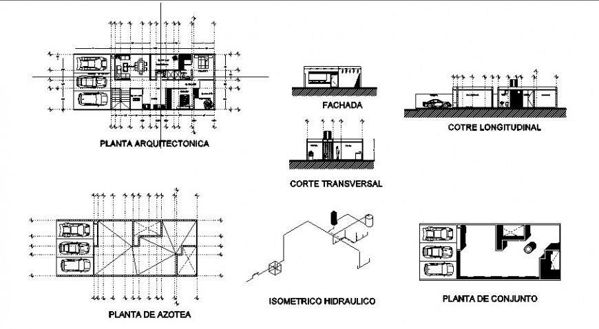 House main elevation, sections, floor plan and structure cad drawing details dwg file