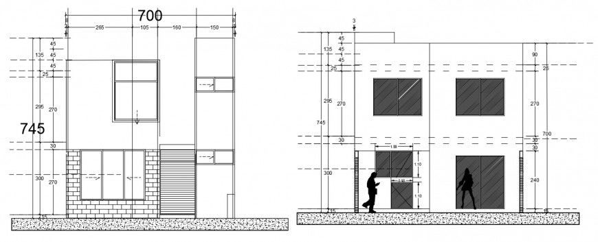 House main elevation and section drawing details dwg file