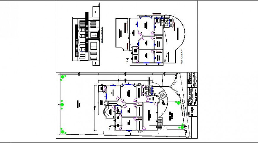 House multi-level frontal elevation and floor plan cad drawing details dwg file