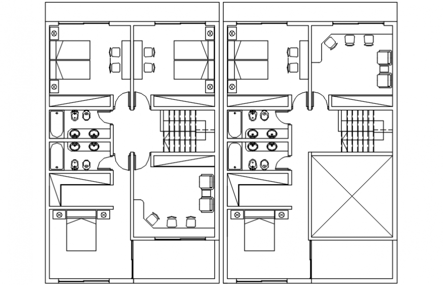 House multiple bedrooms plan with furniture cad drawing details dwg file