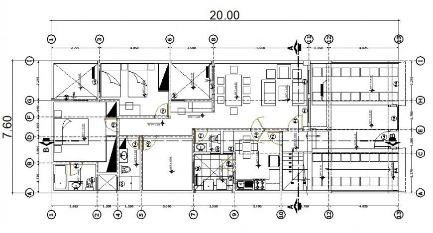 House of apartment building with furniture layout cad drawing details dwg file