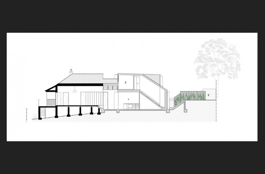 House on mountain constructive front section cad drawing details dwg file