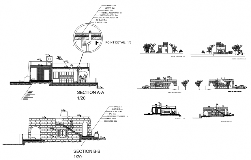 House one family all sided elevation, section and structure details dwg file