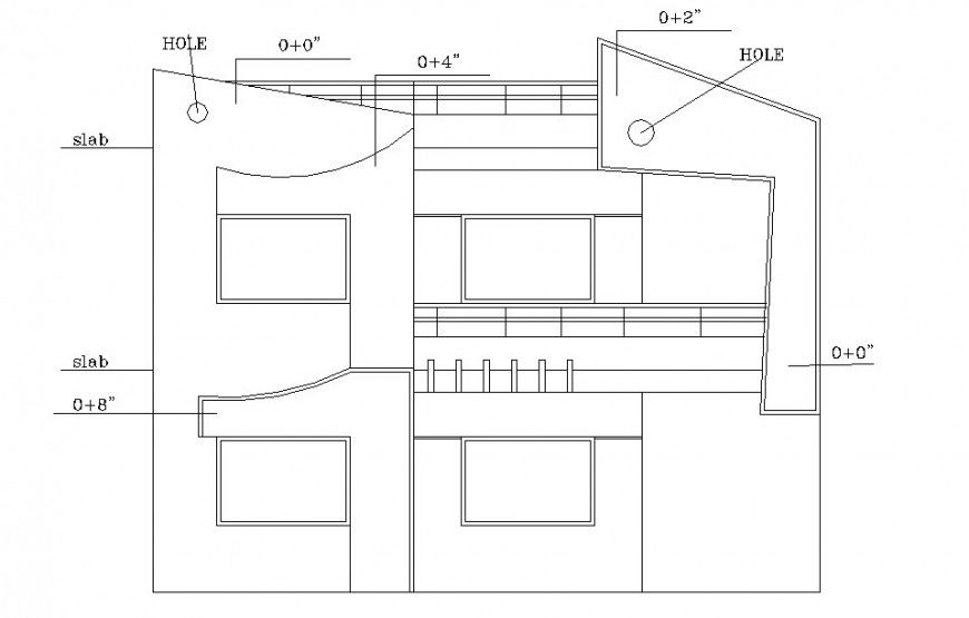 House one family front elevation with slab hole cad drawing details dwg file