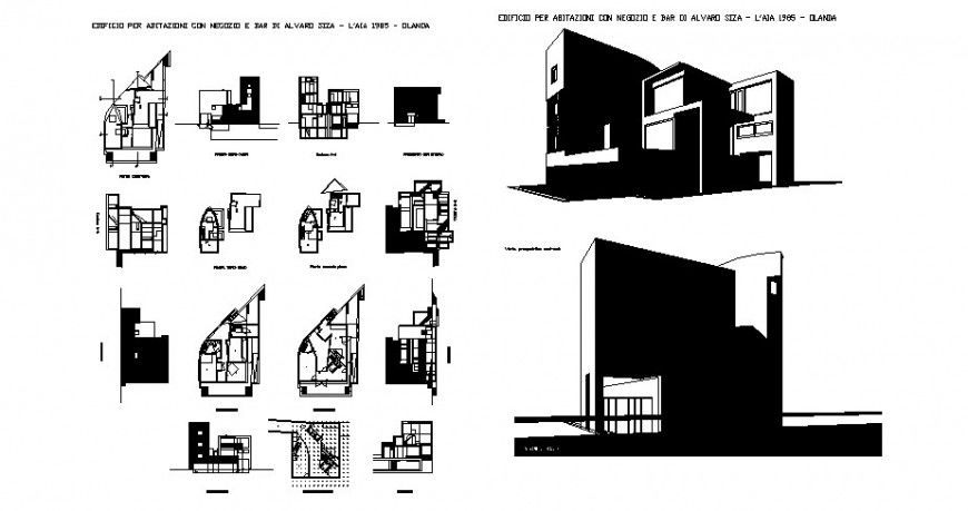 House one family isometric elevation, floor plan and auto-cad drawing details dwg file