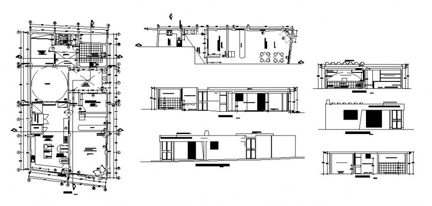 House one story elevation, section and plan cad drawing details dwg file
