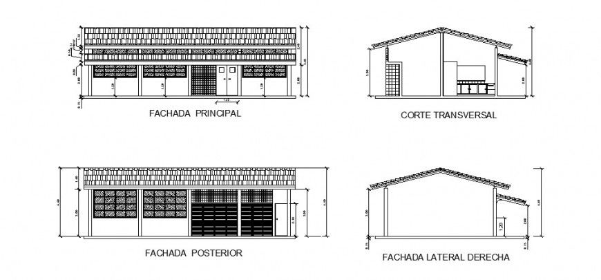 House one story elevation and section cad drawing details dwg file