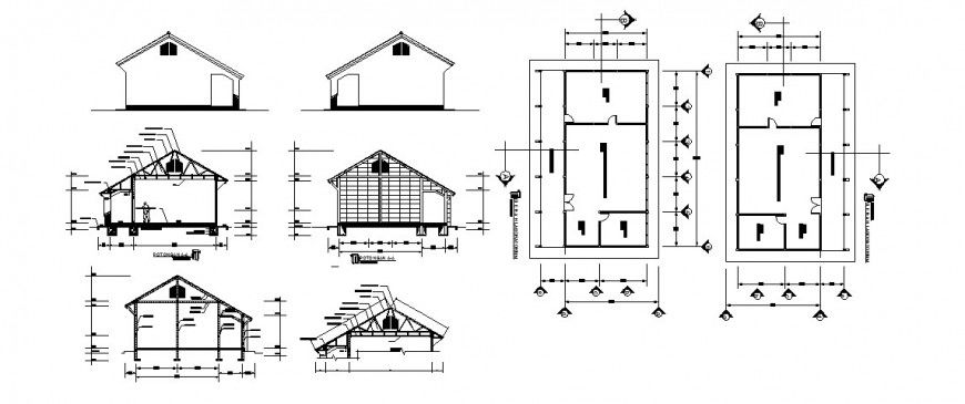 House plan, elevation and section 2d view CAD structural block dwg file