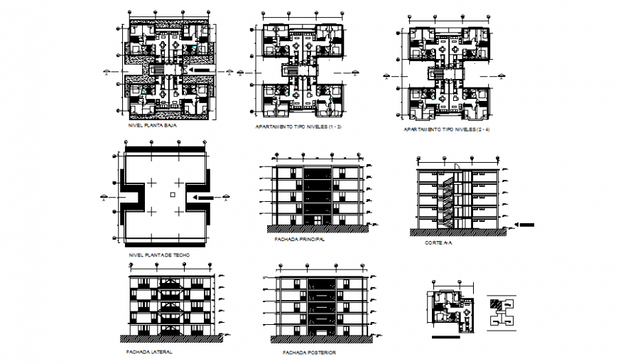 House plan, elevation and section autocad file