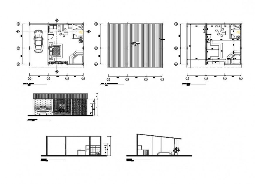 House plan, elevation and sectional detail 2d view layout file in autocad format