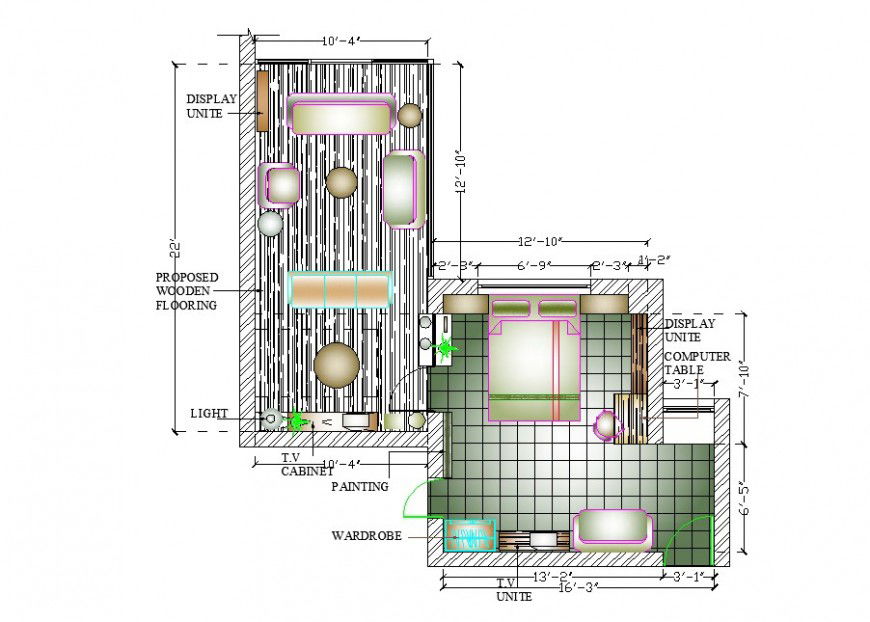 House plan, furniture layout and plan and interior cad drawing details dwg file