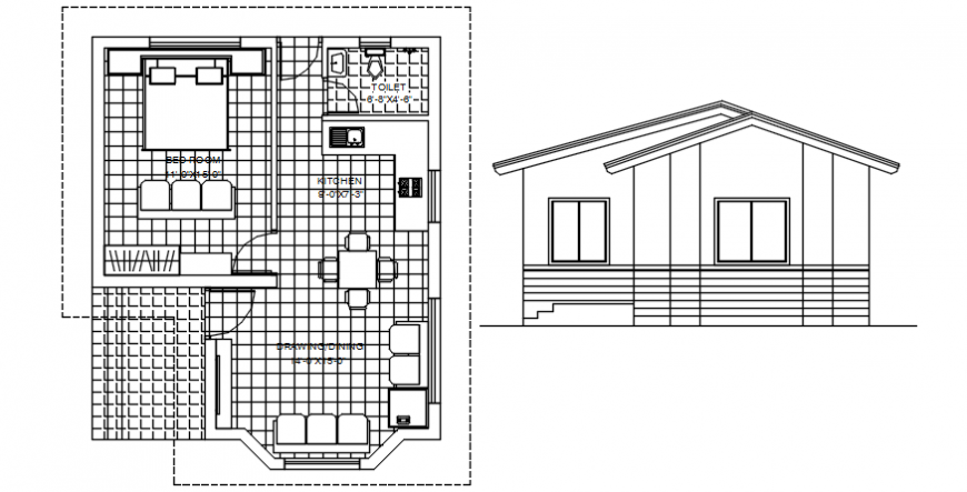 House plan and elevation in auto cad file