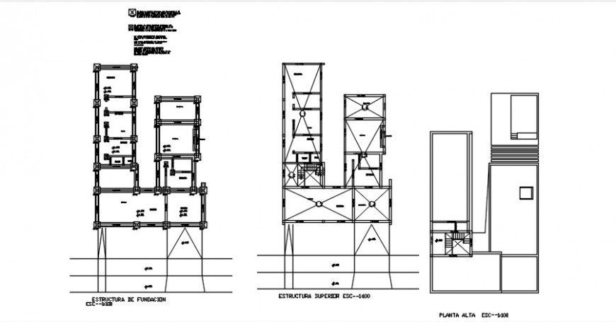 House plan and foundation detail 2d view autocad file