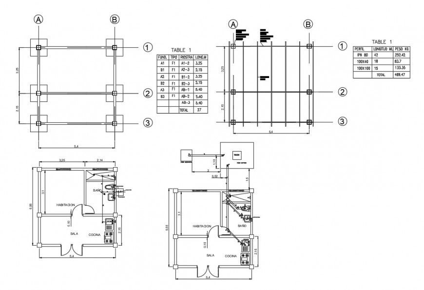House plan and foundation detail 2d view CAD construction block layout autocad file