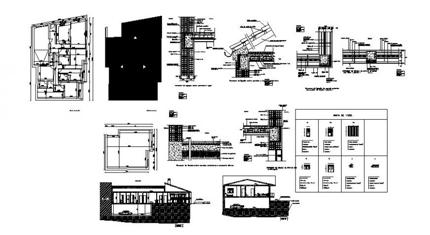 House plan and roof section detail 2d view layout file in autocad format