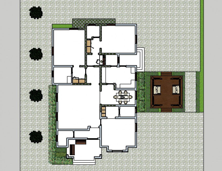 House plan detail with furniture blocks in sketch-up format