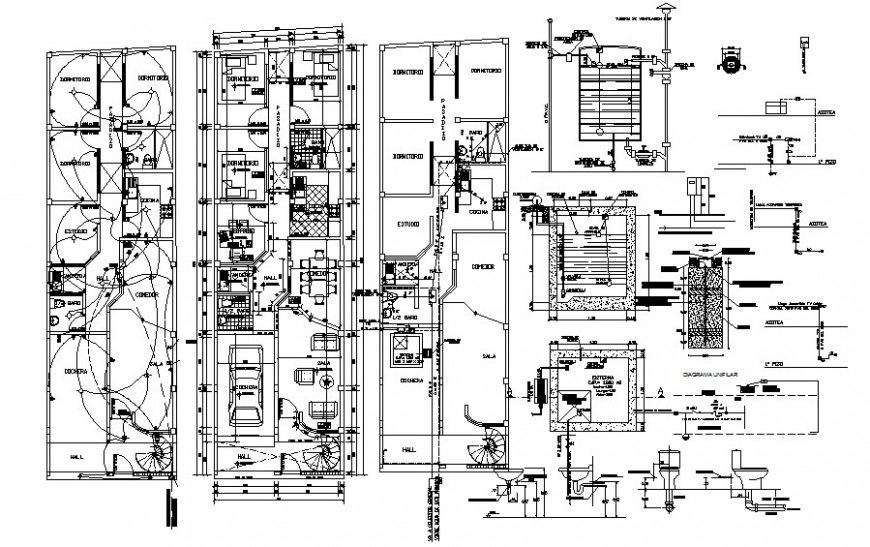 House plan details with electrical installation autocad file