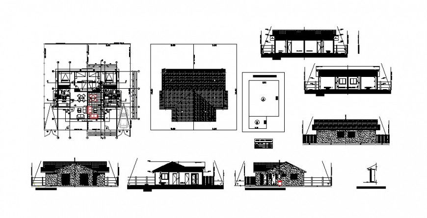 House plan elevation and sectional drawings 2d view autocad file