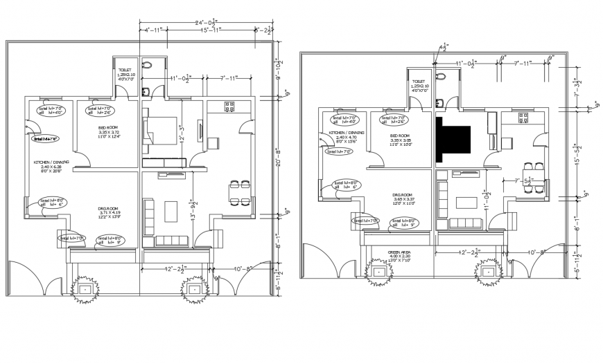 House plan semi-furnished 2d drawing in dwg format