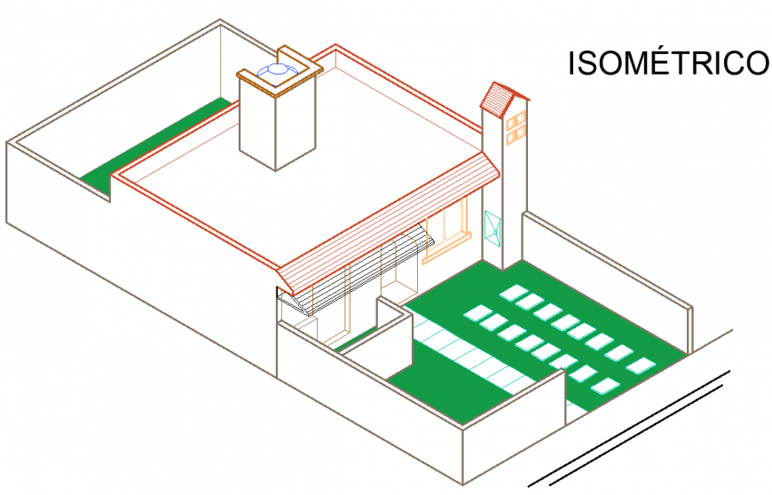 House plan with 3D detail dwg file.