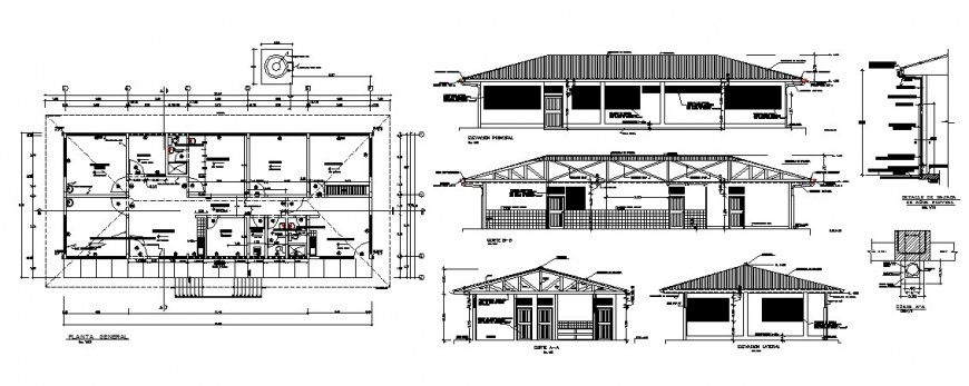 House plan with elevation and sectional details in autocad