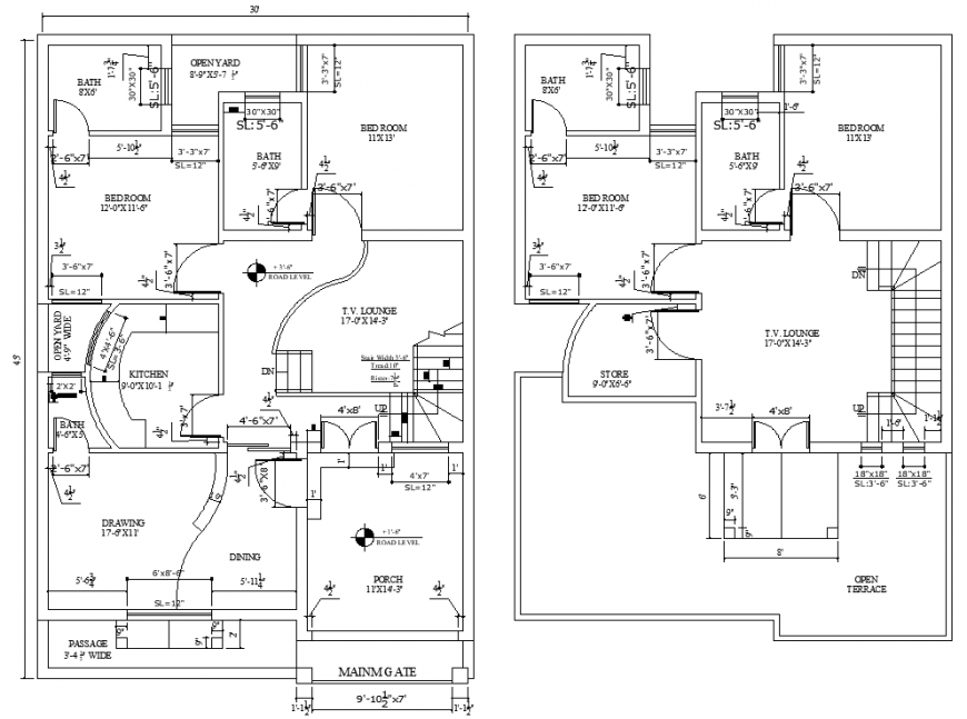 House plan with furnish detailing of a dwg file.