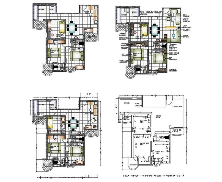 House plan with furniture blocks detail 2d view layout file in dwg format
