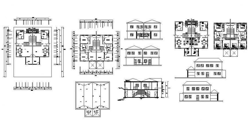 House planning, elevation and section detail dwg file