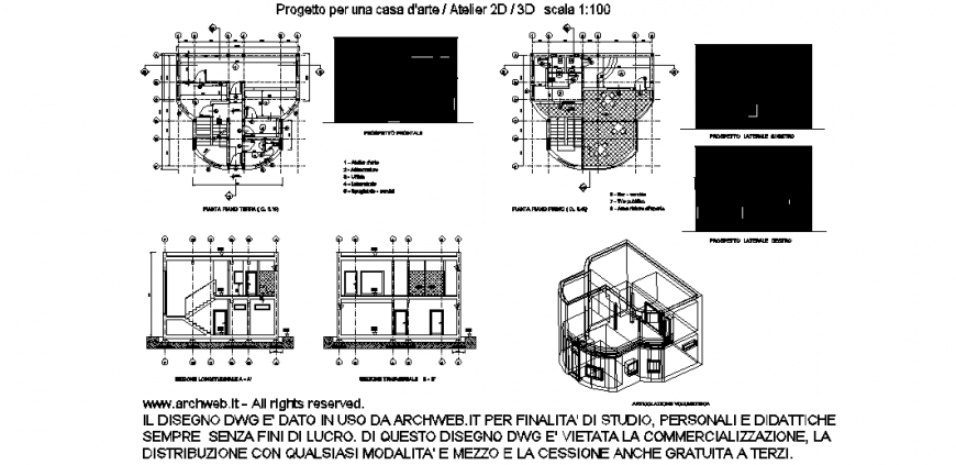 House project with 2d and 3d plan view with architecture view dwg file
