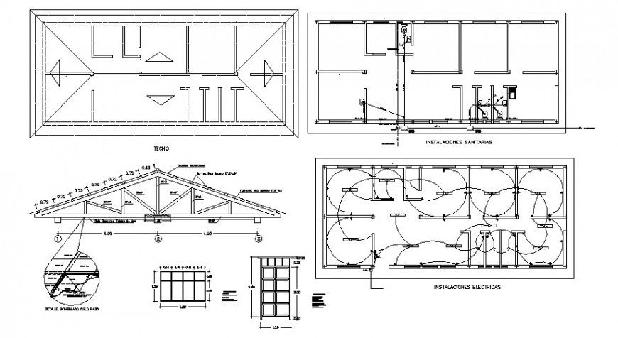 House roof construction, electrical layout and auto-cad details dwg file