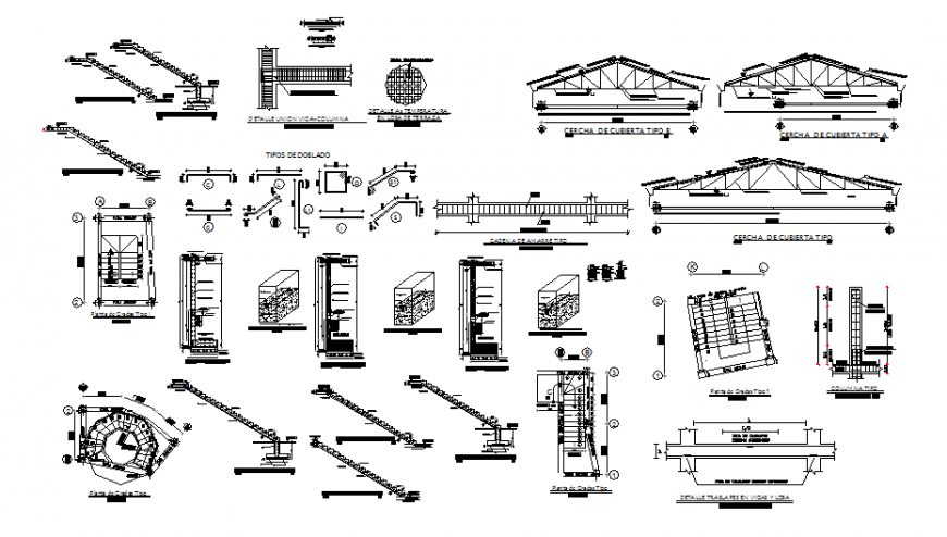 House roof construction and staircase construction cad drawing details dwg file