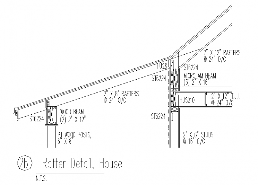 House roof rafter section detail in dwg file.