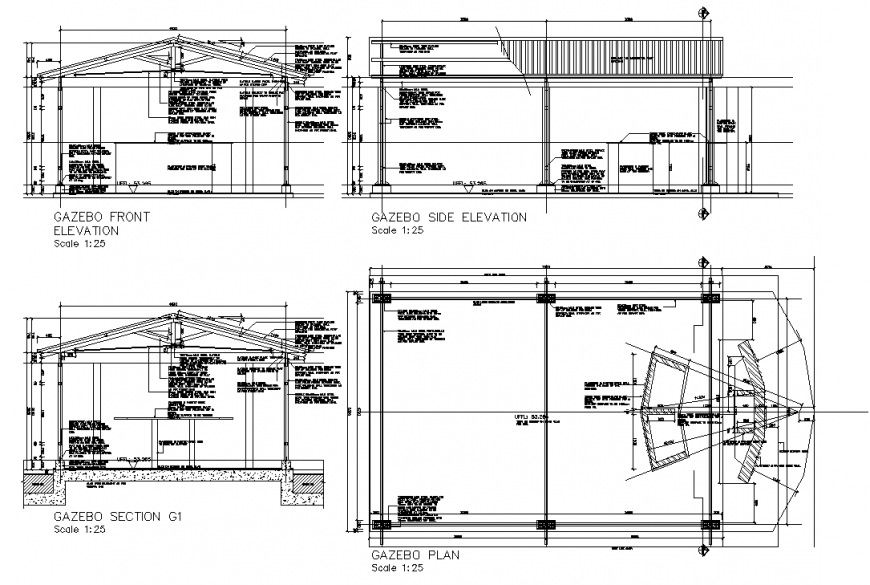 House Roofing structure  detail elevation and section 2d view layout autocad file