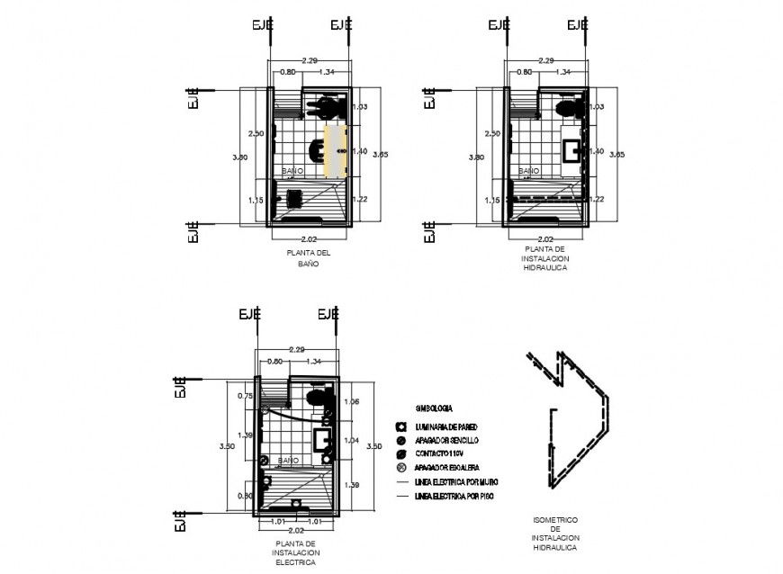 House sanitary plan, plumbing details and electric installation details dwg file