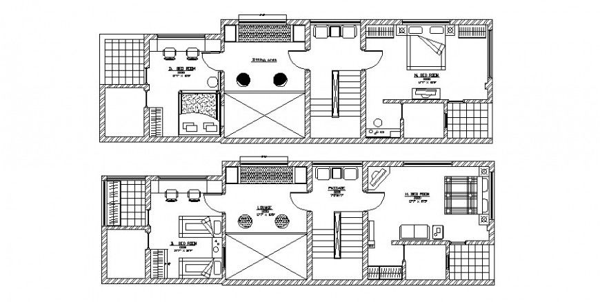 House second floor layout plan with furniture cad drawing details dwg file