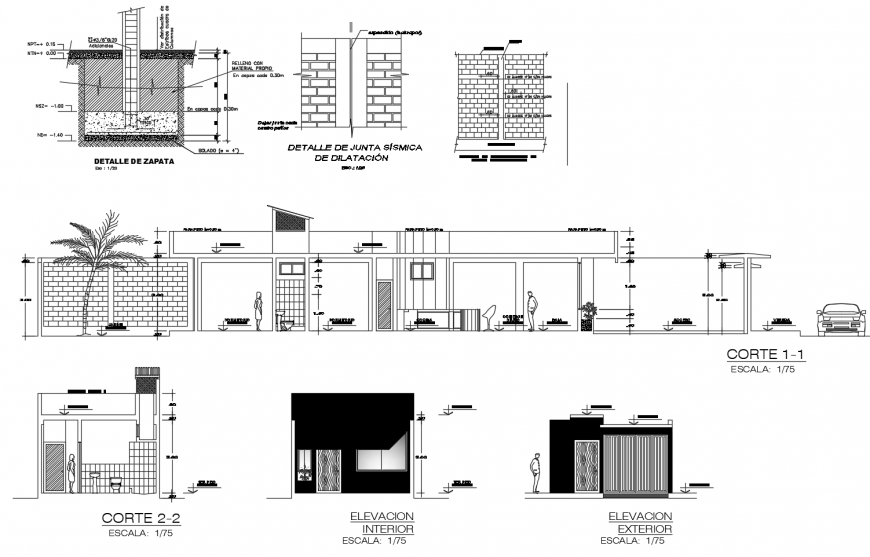 House section, toilet section and brick wall structure cad drawing details dwg file