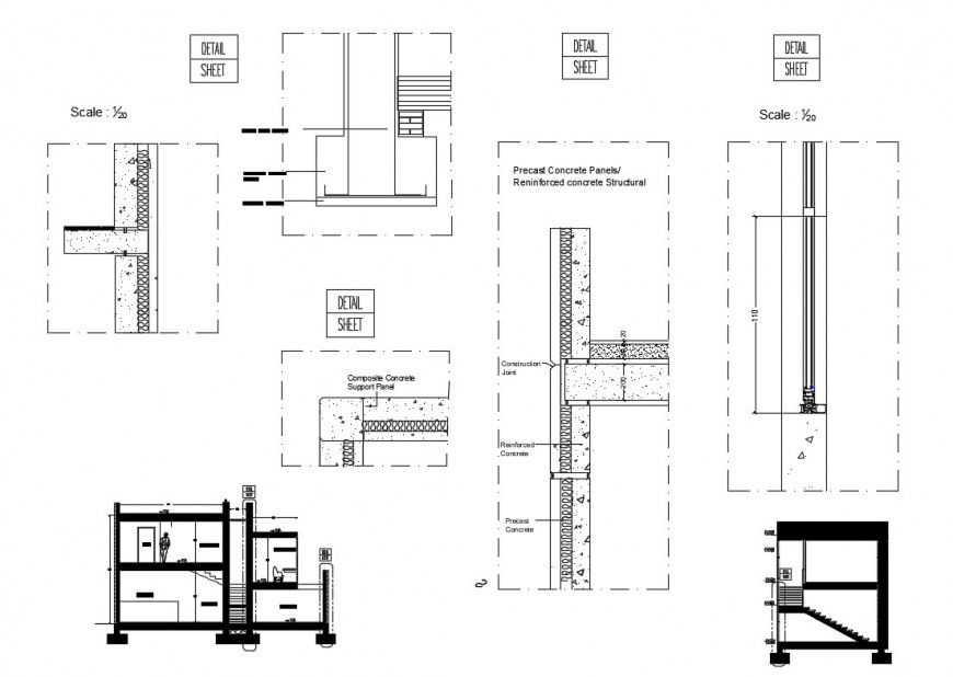 House section and RCC structure detail 2d view CAD construction block dwg file